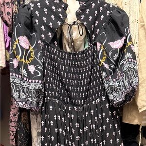 Anthropologie Black and Pink Floral Long Sleeve Dress